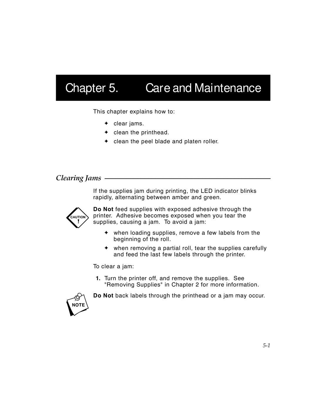 Monarch 9450 manual Care and Maintenance, Clearing Jams 