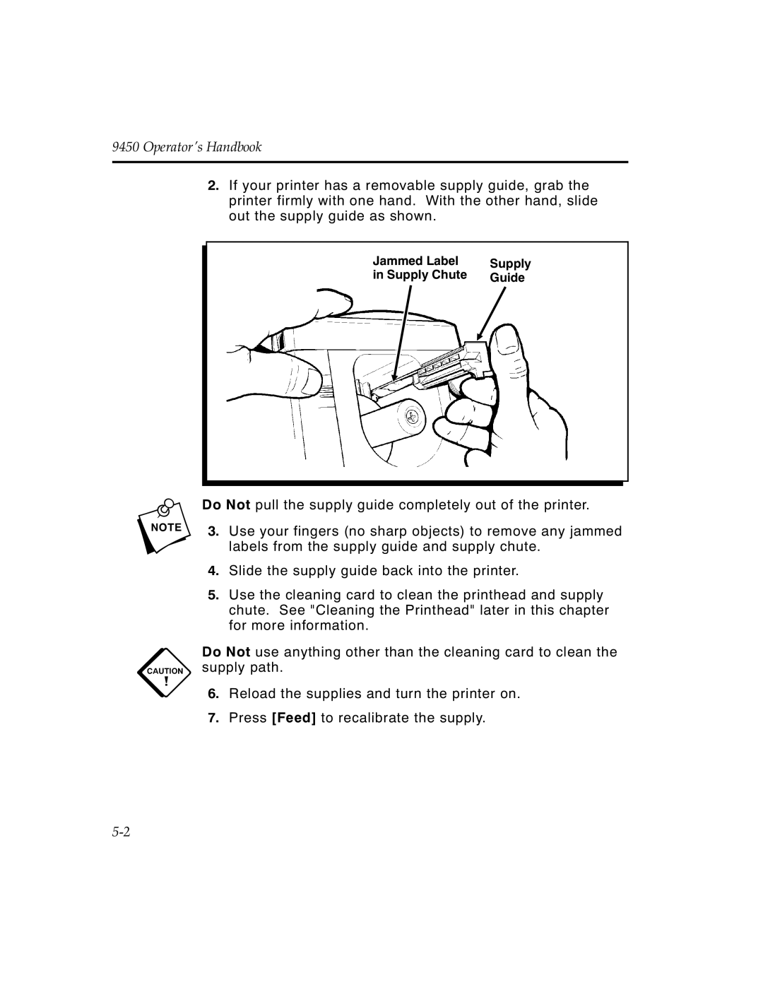 Monarch 9450 manual Jammed Label Supply Supply Chute Guide 