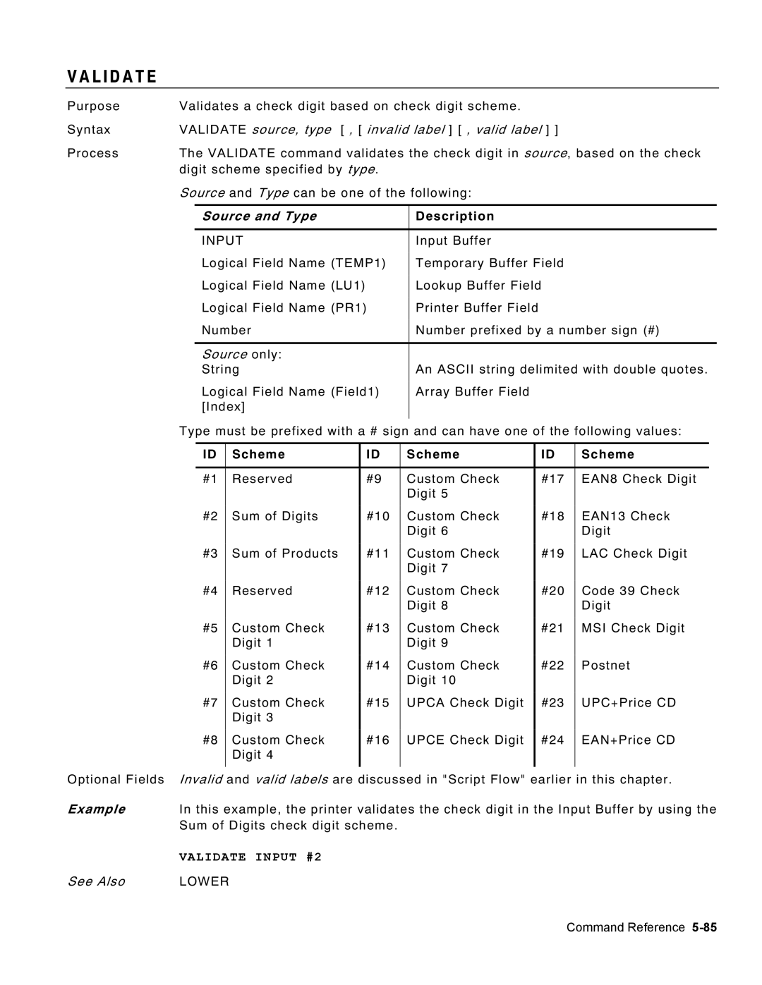 Monarch 9460 manual L I D a T E, Validate source, type Invalid label , valid label, Source and Type, Validate Input #2 