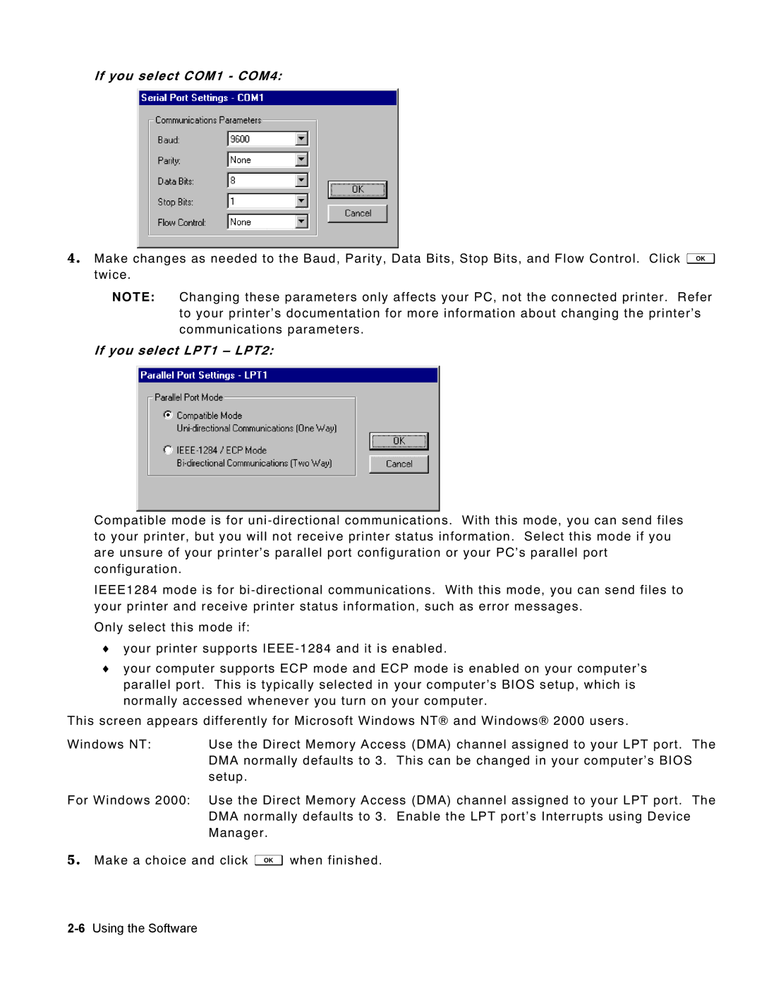 Monarch 9460 manual If you select COM1 COM4, If you select LPT1 LPT2 