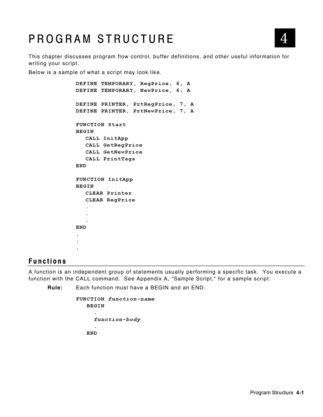 Monarch 9460 manual N c t i o n s, Begin, End 