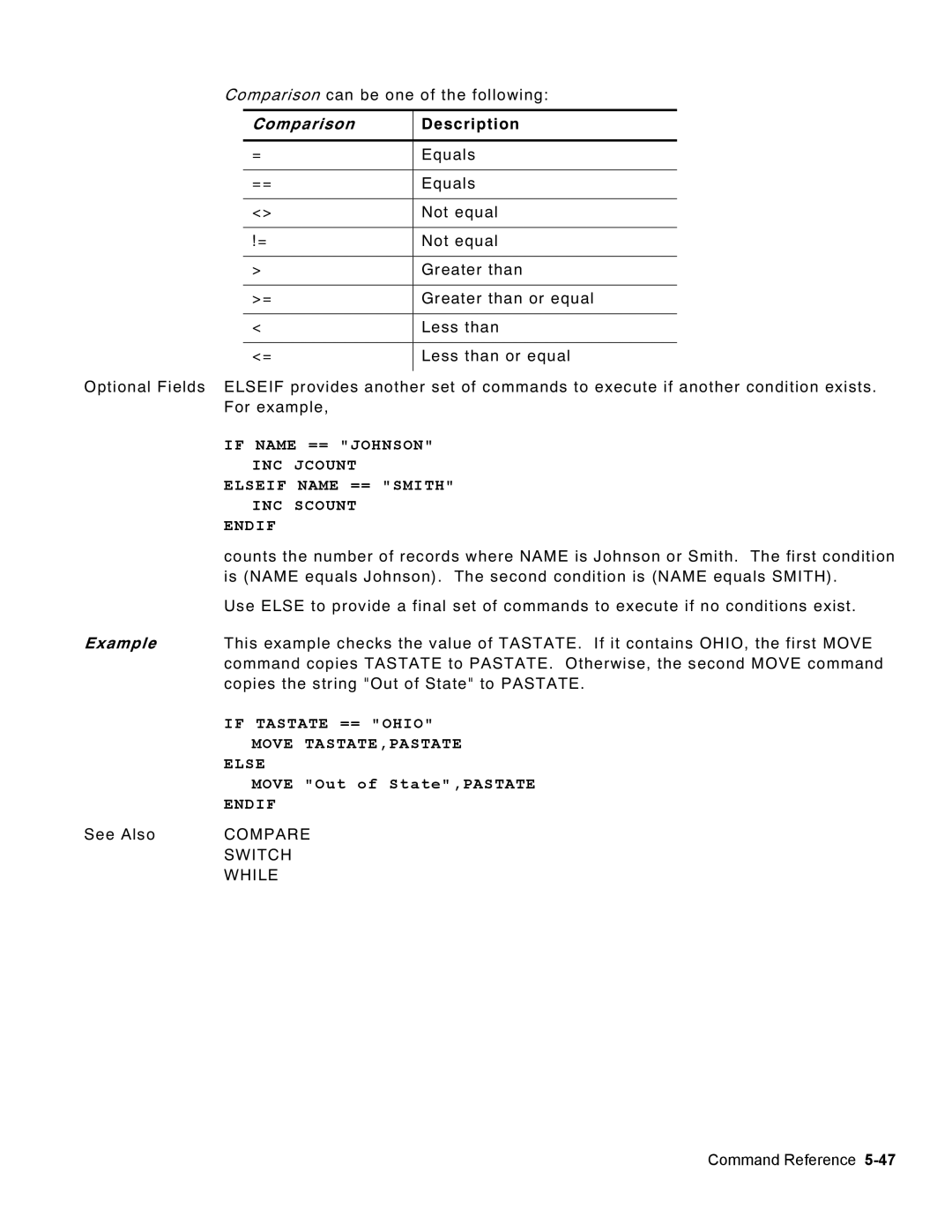 Monarch 9460 manual Comparison Description 