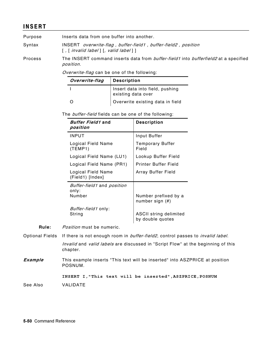 Monarch 9460 manual S E R T, Overwrite-flag, Position 