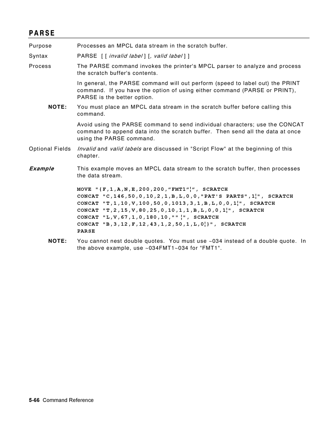 Monarch 9460 manual R S E, Parse invalid label , valid label 