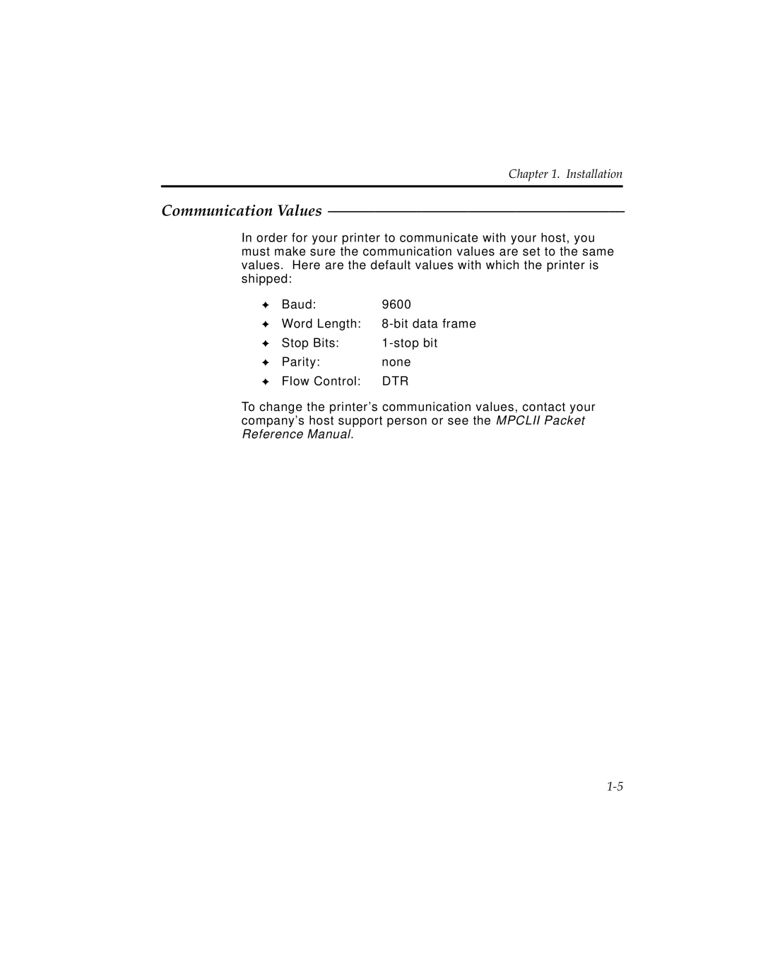 Monarch 9494 manual Communication Values 