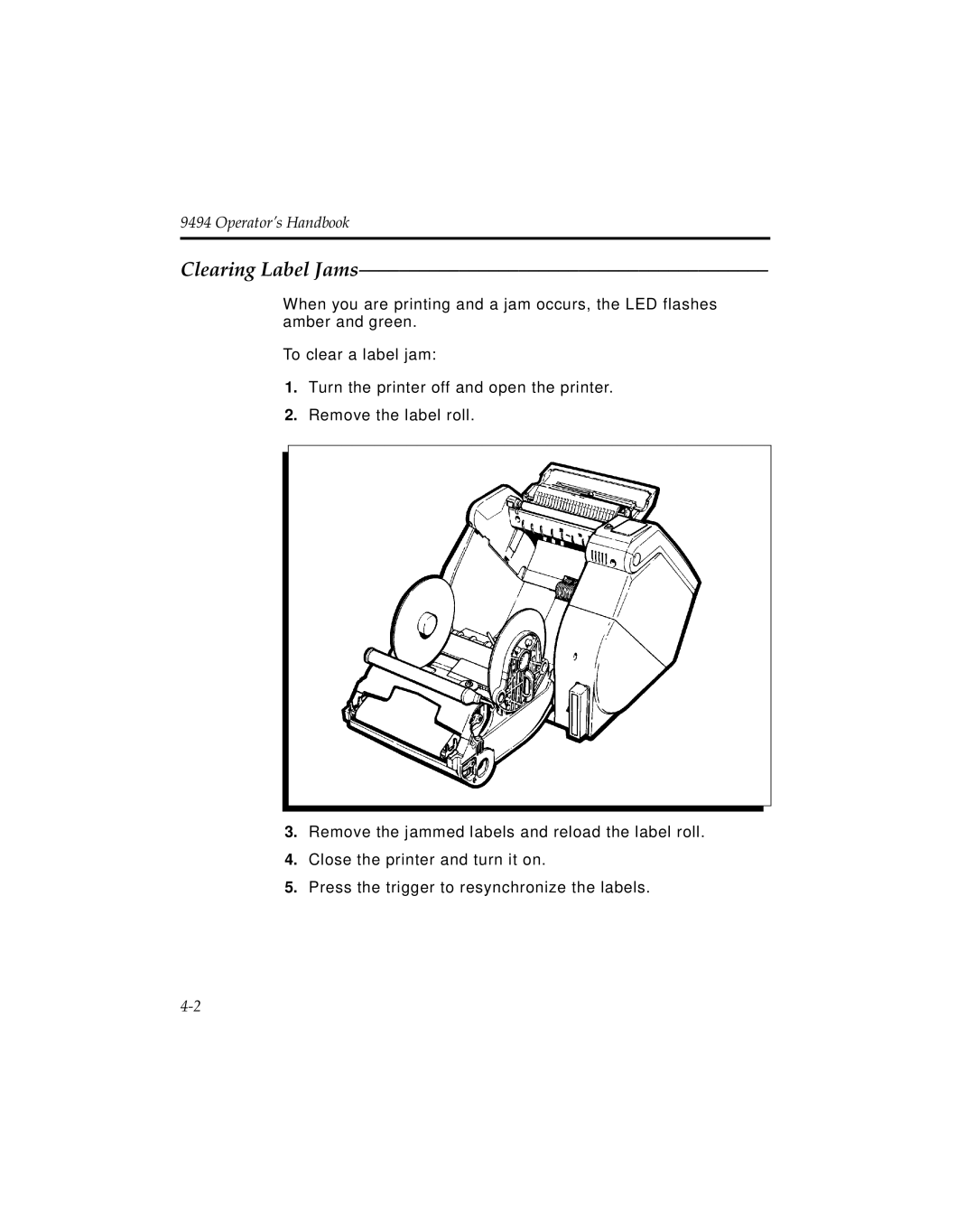 Monarch 9494 manual Clearing Label Jams 