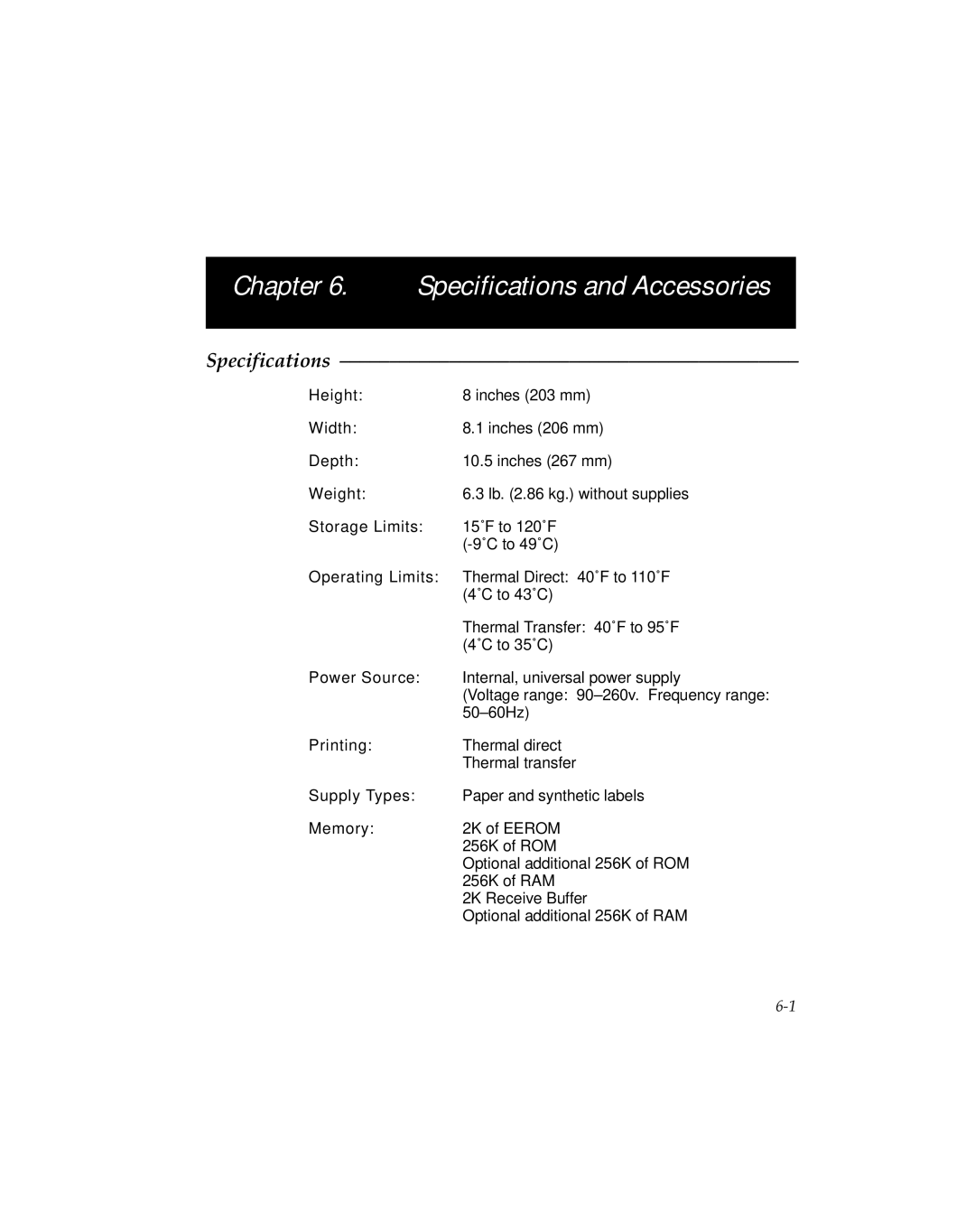 Monarch 9494 manual Specifications and Accessories 