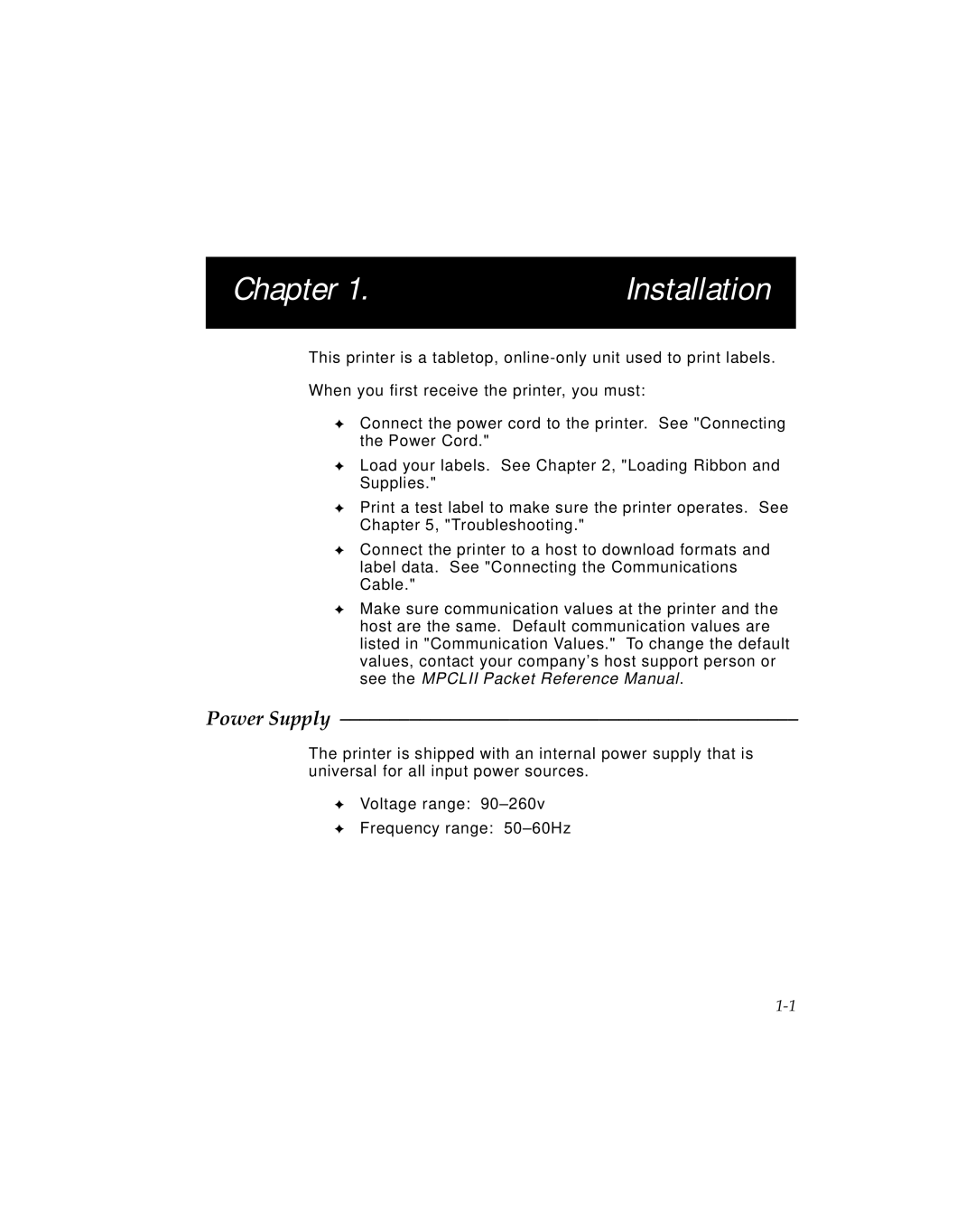 Monarch 9494 manual Chapter, Power Supply 