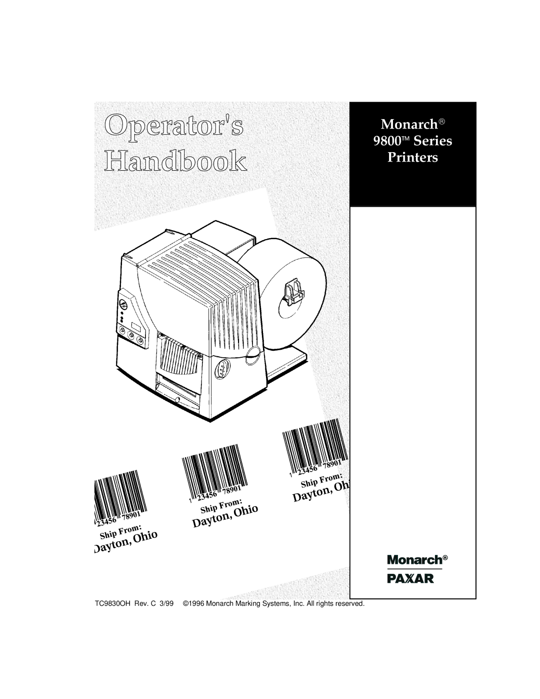 Monarch 9800 Series manual Monarch Series Printers 