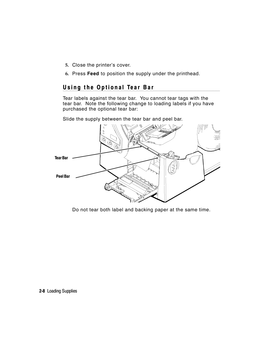 Monarch 9800 Series manual I n g t h e O p t i o n a l Te a r B a r 