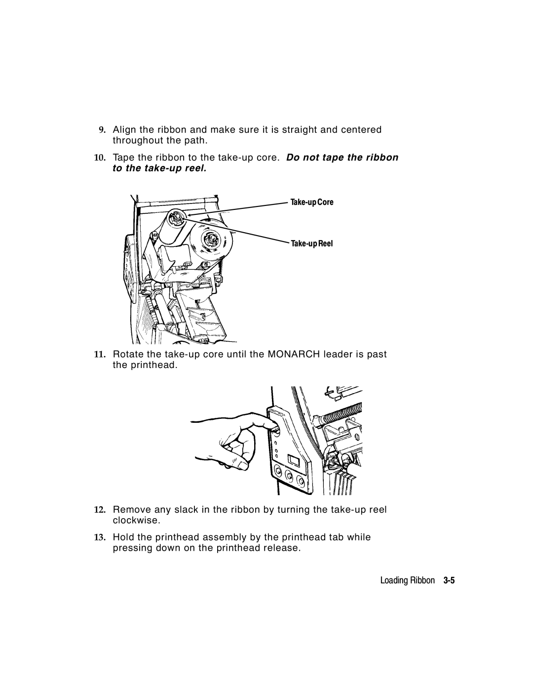 Monarch 9800 Series manual Take-up Core Take-up Reel 