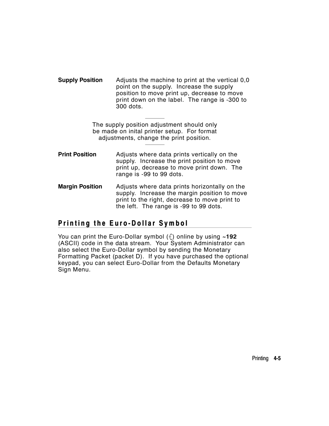 Monarch 9800 Series manual I n t i n g t h e E u r o D o l l a r S y m b o l 