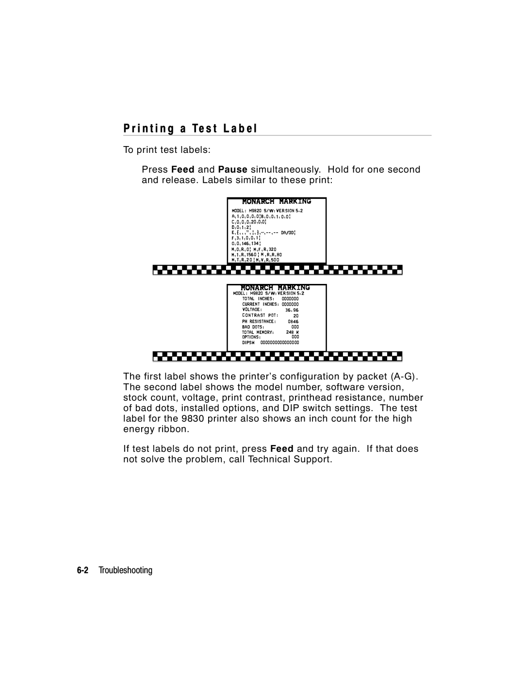 Monarch 9800 Series manual I n t i n g a Te s t L a b e l 