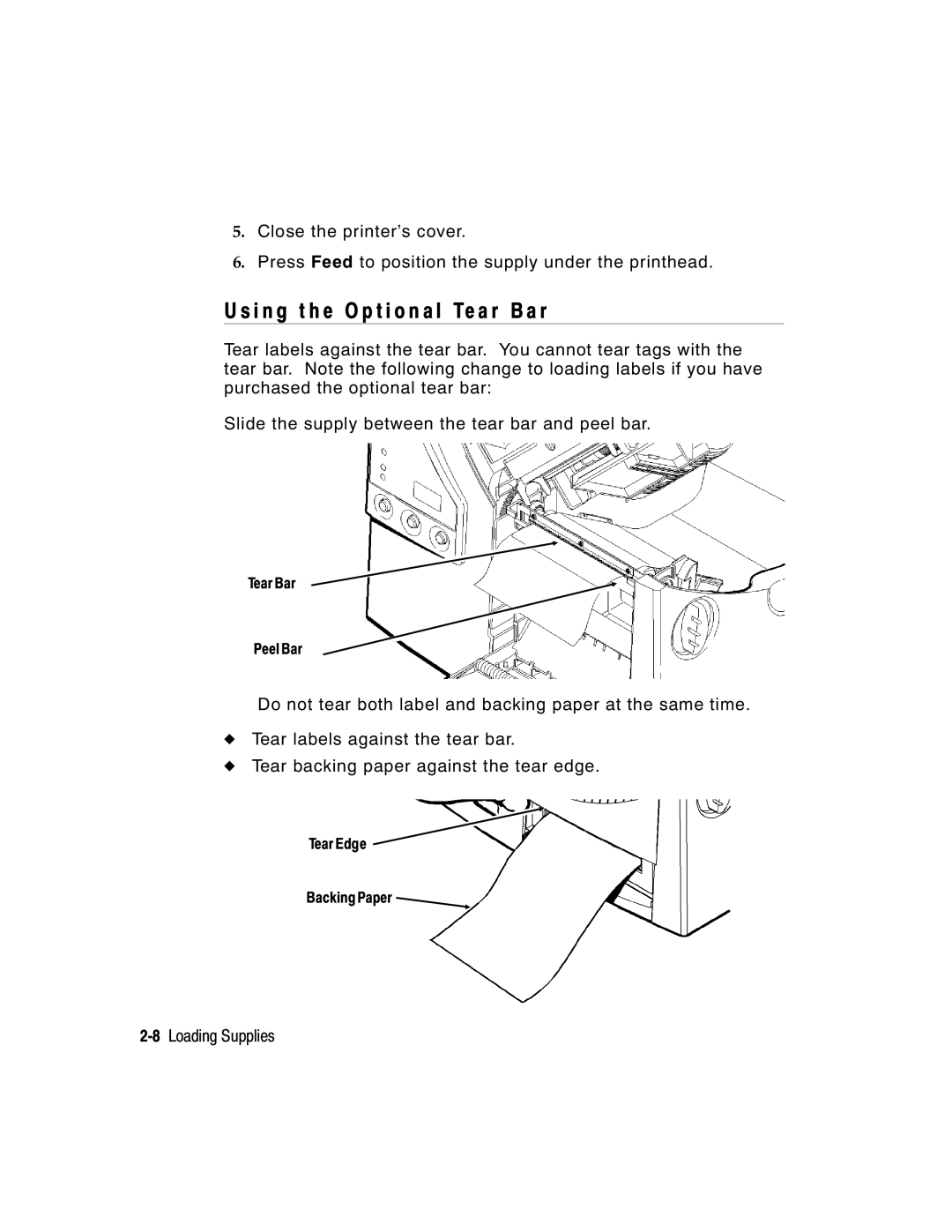 Monarch 9800 manual I n g t h e O p t i o n a l Te a r B a r 