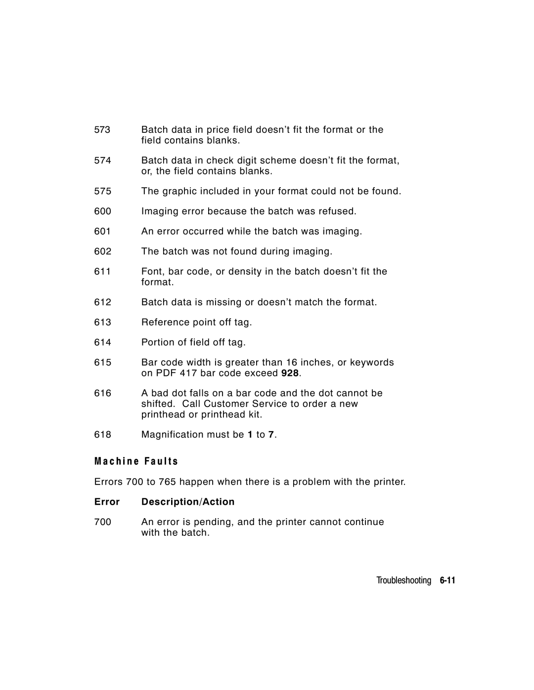 Monarch 9800 manual C h i n e Fault s 