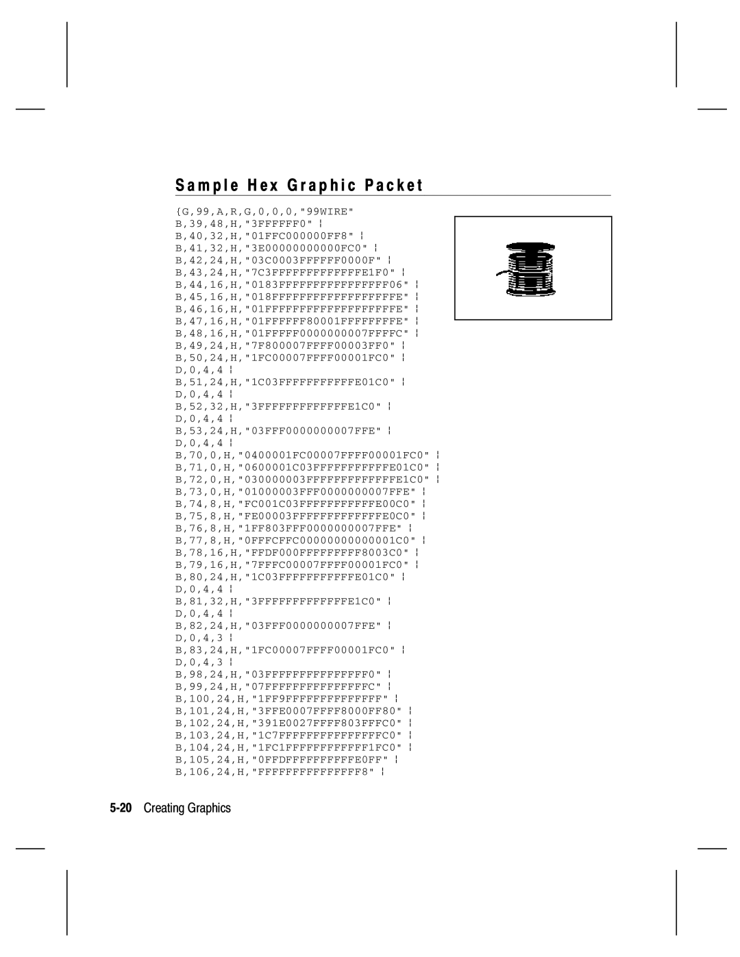 Monarch 9835, 9805, 9820, 9830 manual M p l e H e x G r a p h i c P a c k e t, 20Creating Graphics 