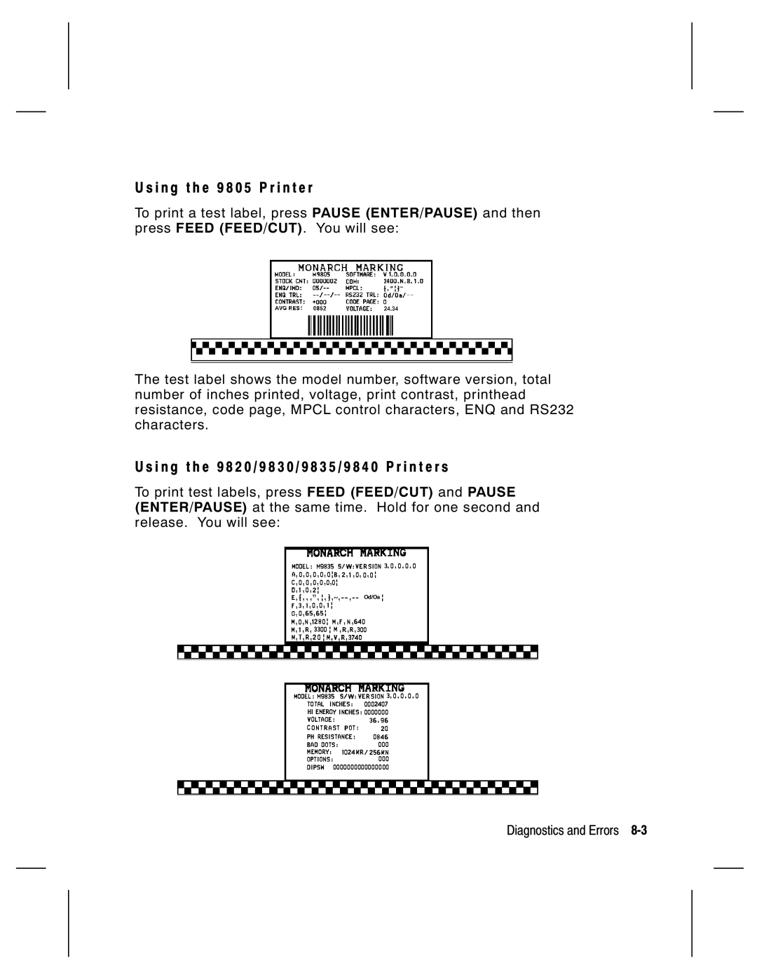 Monarch 9805, 9835, 9820, 9830 manual I n g t h e 9 8 0 5 P r i n t e r 