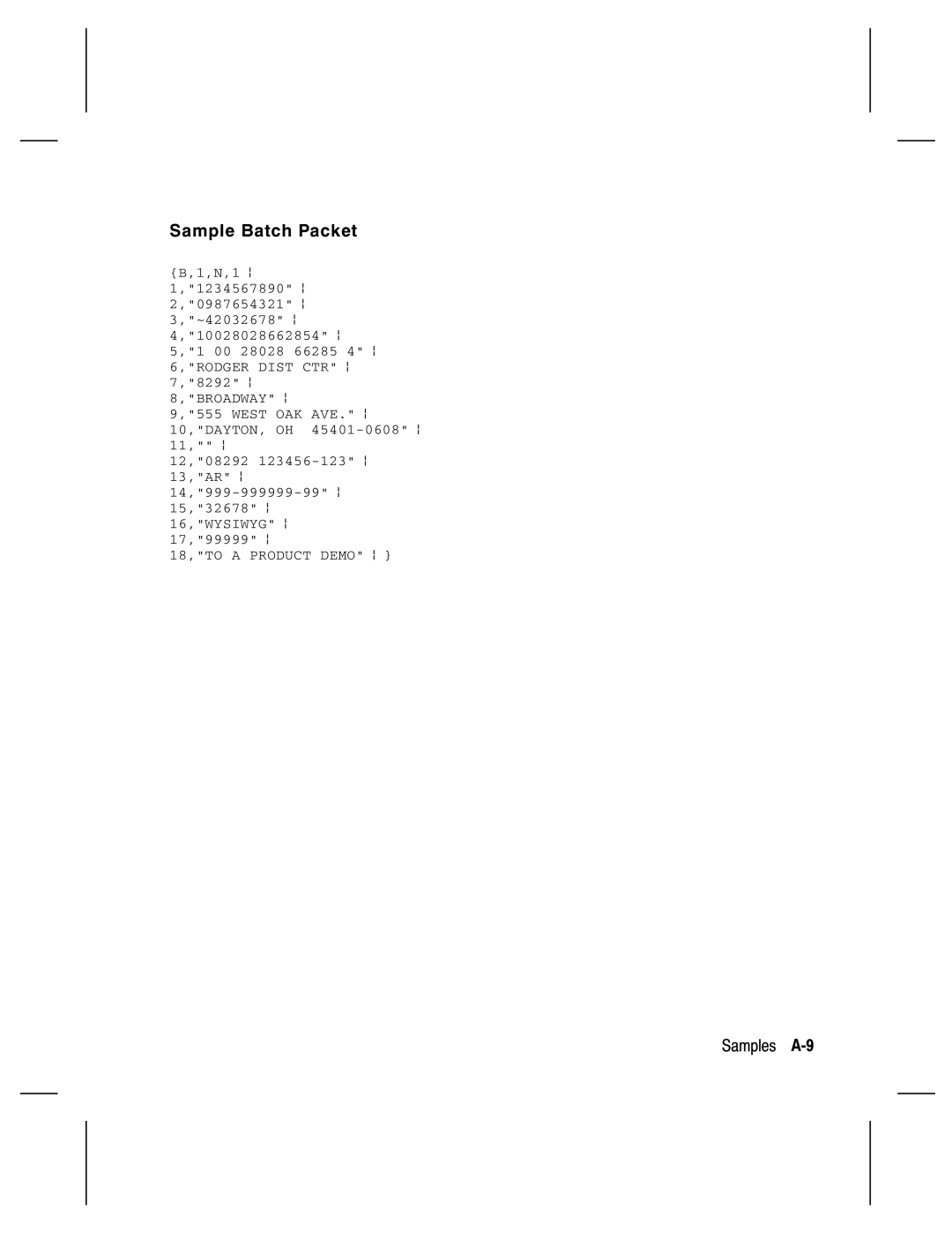 Monarch 9830, 9835, 9805, 9820 manual Sample Batch Packet, Samples A-9 