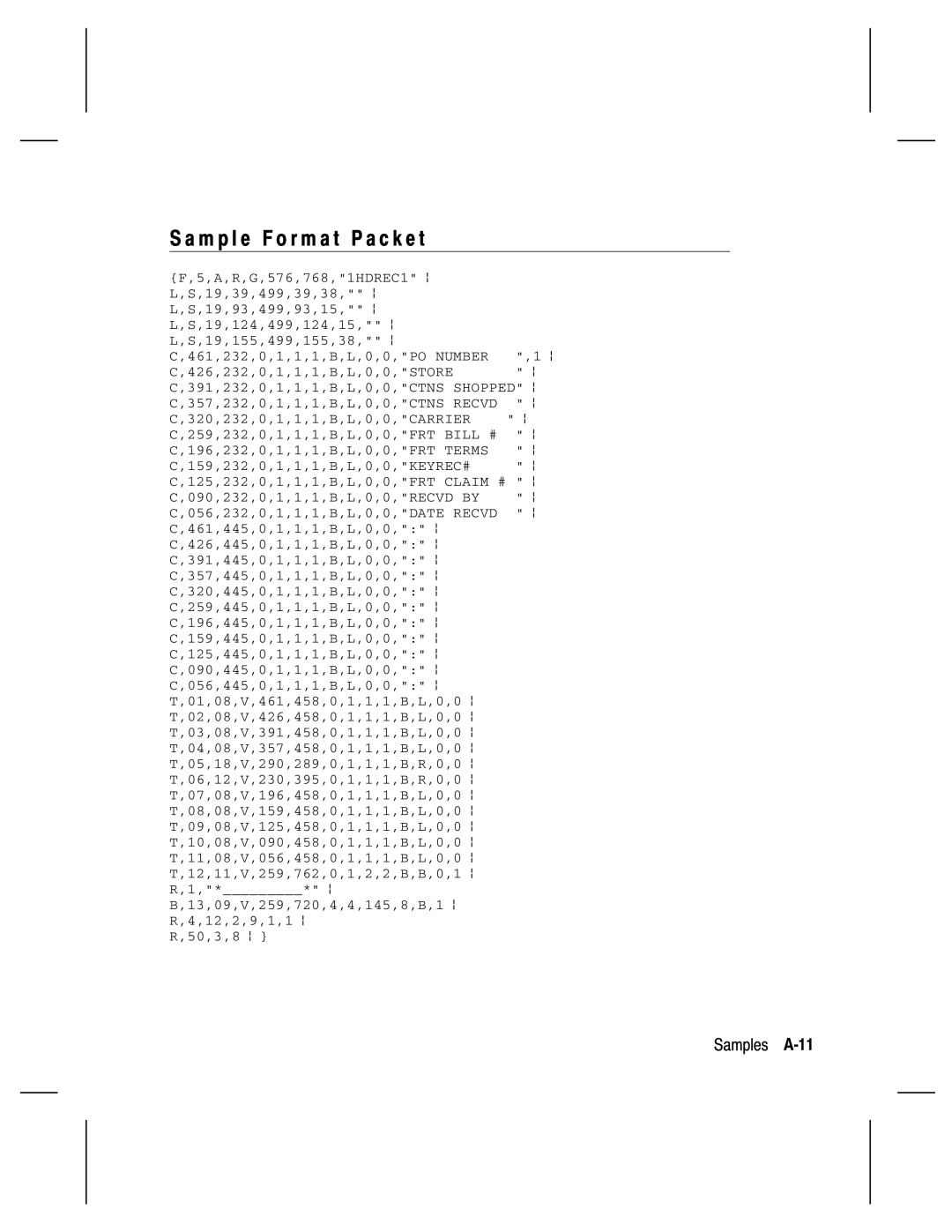 Monarch 9805, 9835, 9820, 9830 manual M p l e F o r m a t P a c k e t, Samples A-11 