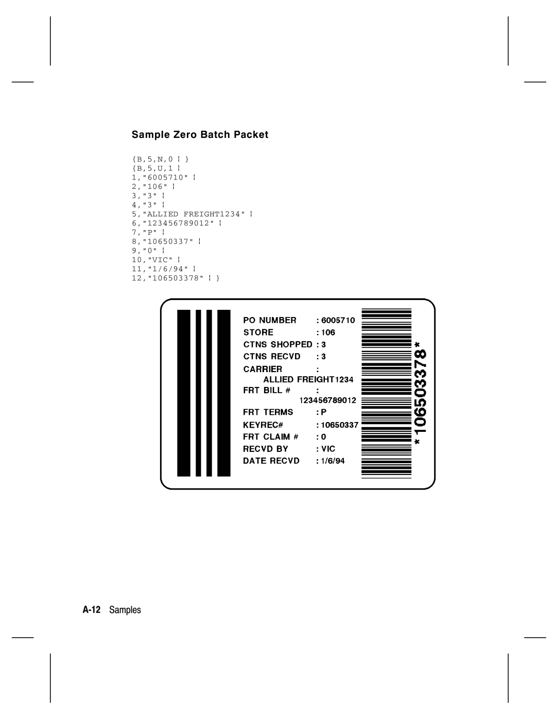 Monarch 9820, 9835, 9805, 9830 manual Sample Zero Batch Packet, 12Samples 