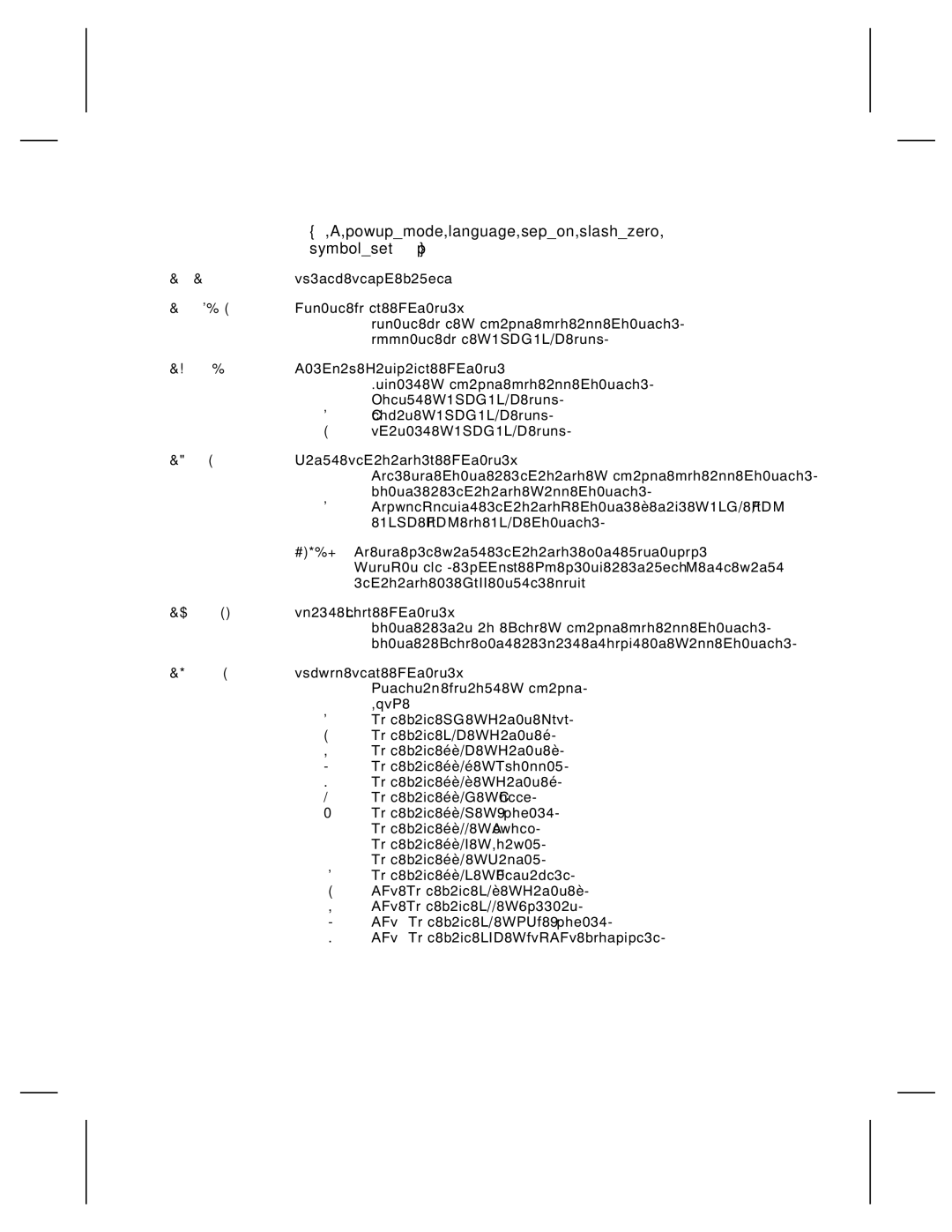 Monarch 9830, 9835, 9805, 9820 manual Syntax I,A,powupmode,language,sepon,slashzero, symbolset p, A1. a System Setup Packet 