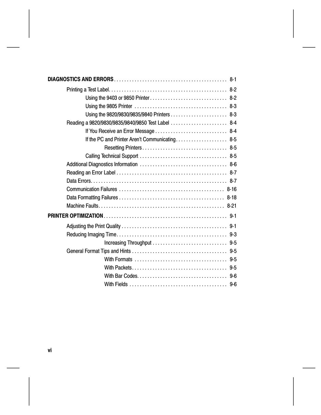 Monarch 9835, 9805, 9820, 9830 manual Diagnostics and Errors 