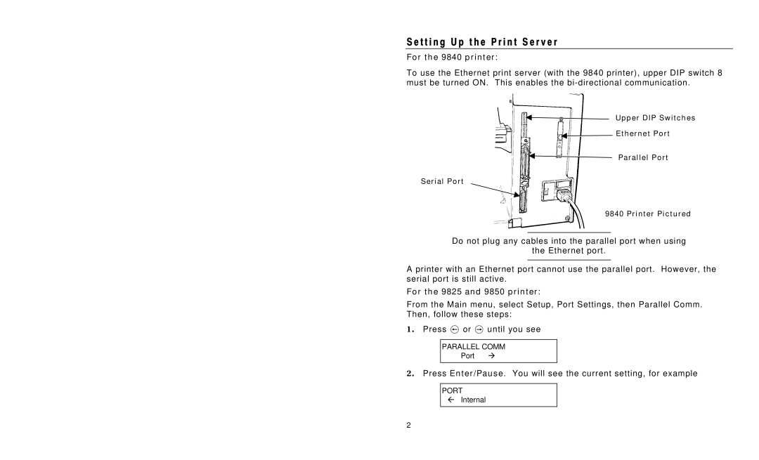 Monarch manual T t i n g U p t h e P r i n t S e r v e r, For the 9840 printer 