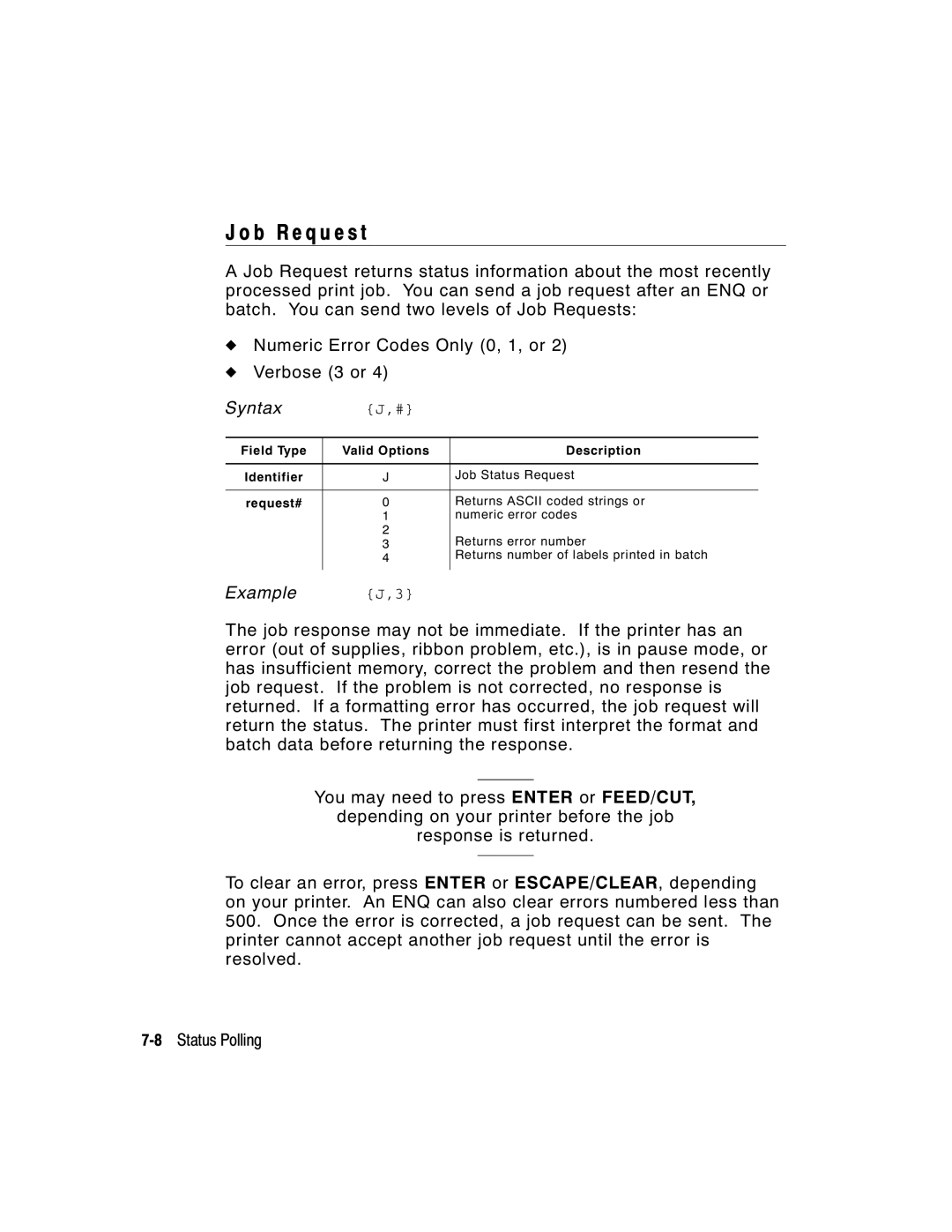 Monarch 9403, 9850, 9825 manual B R e q u e s t, Field Type Valid Options Description Identifier 