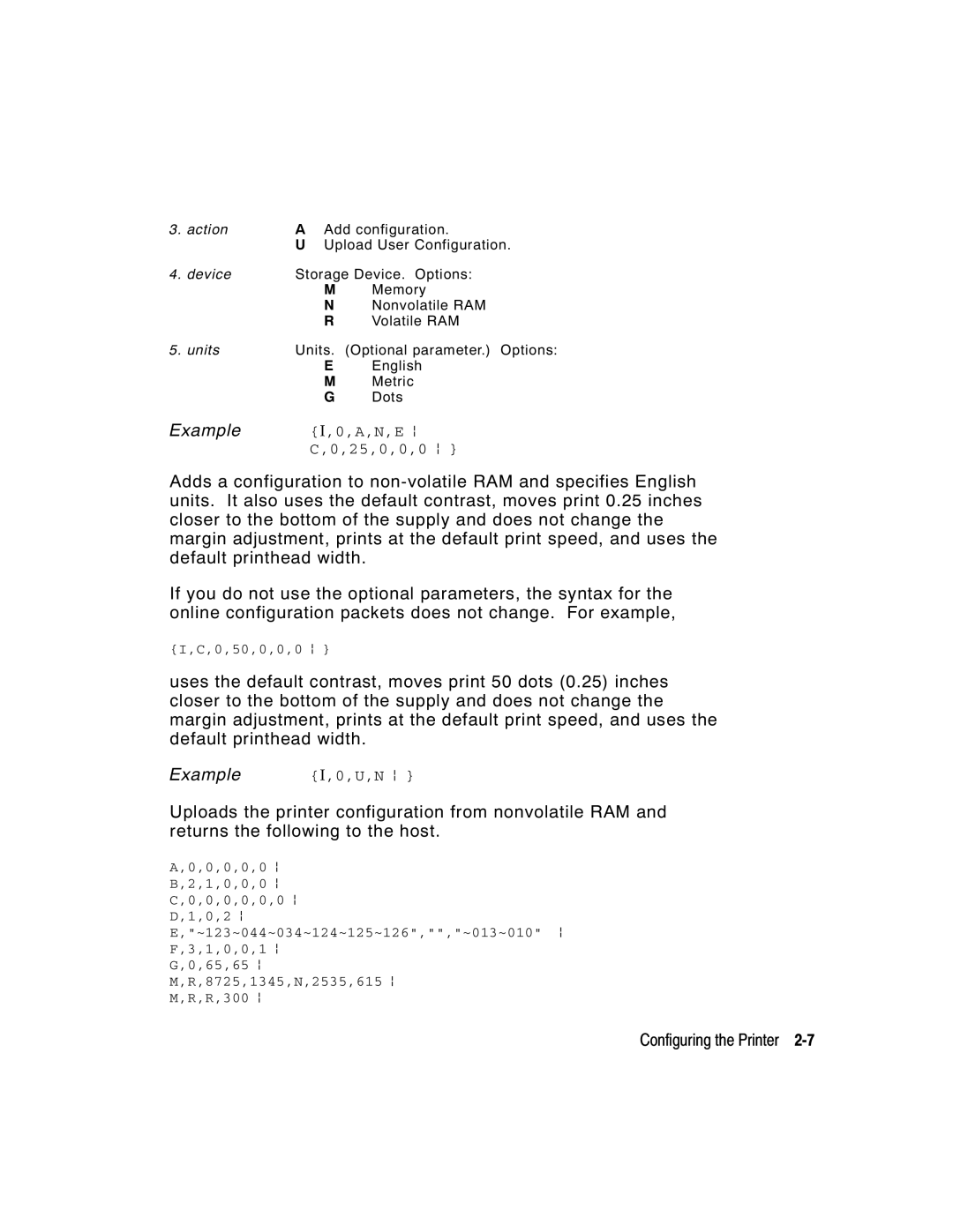 Monarch 9850, 9825 A,N,E p, 25,0,0,0 p, Action Add configuration, Units Optional parameter. Options English Metric Dots 