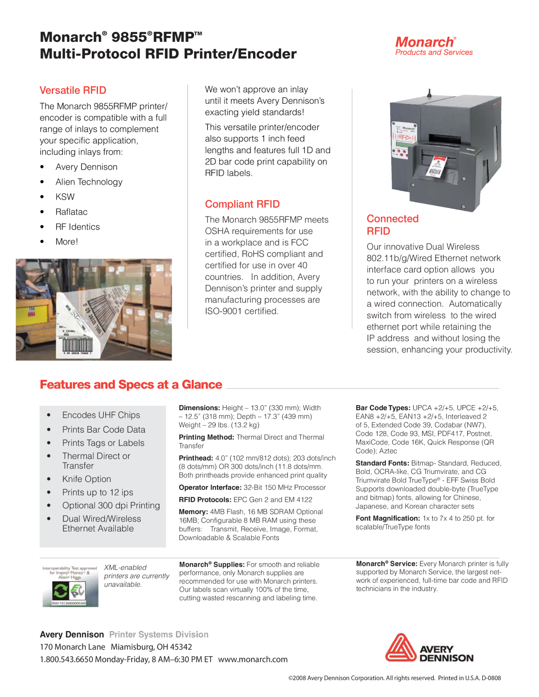 Monarch 9855 RFMP manual Versatile Rfid, Compliant Rfid, Connected 