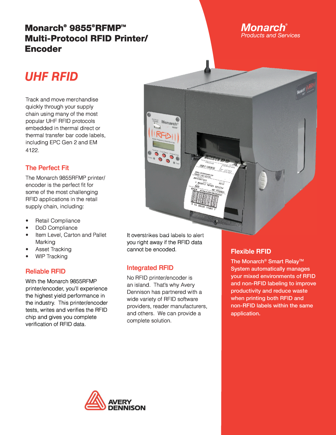 Monarch 9855 RFMP manual Monarch 9855RFMPTM Multi-Protocol RFID Printer Encoder, The Perfect Fit, Reliable RFID, Uhf Rfid 