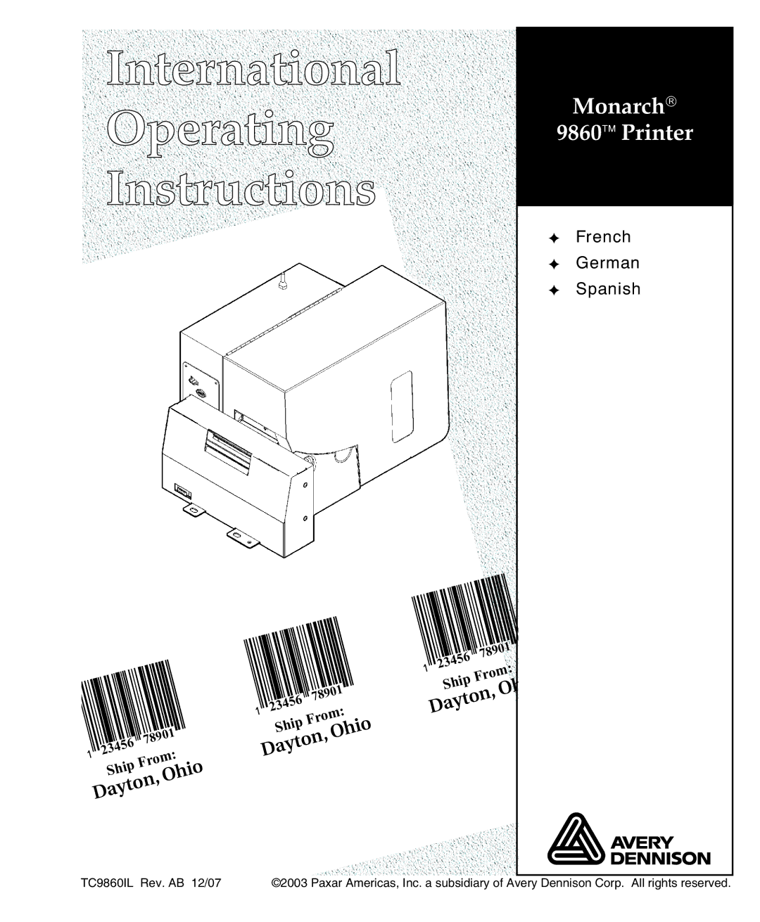 Monarch 9860 manual Monarch Printer 