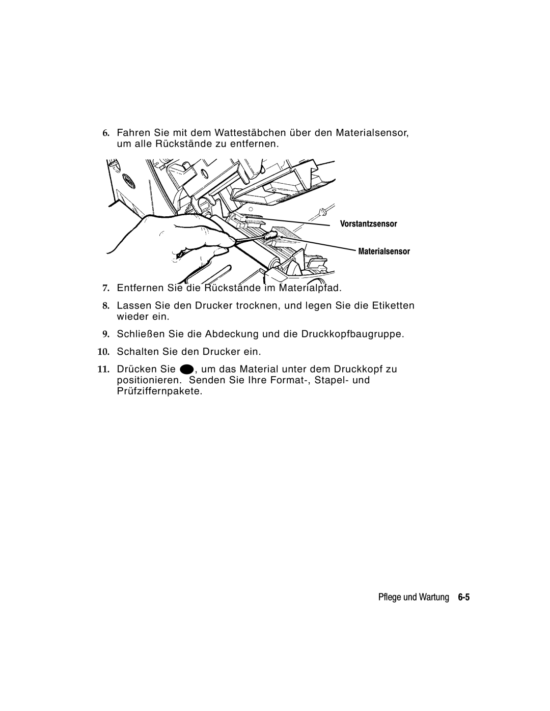 Monarch 9860 manual Vorstantzsensor Materialsensor 