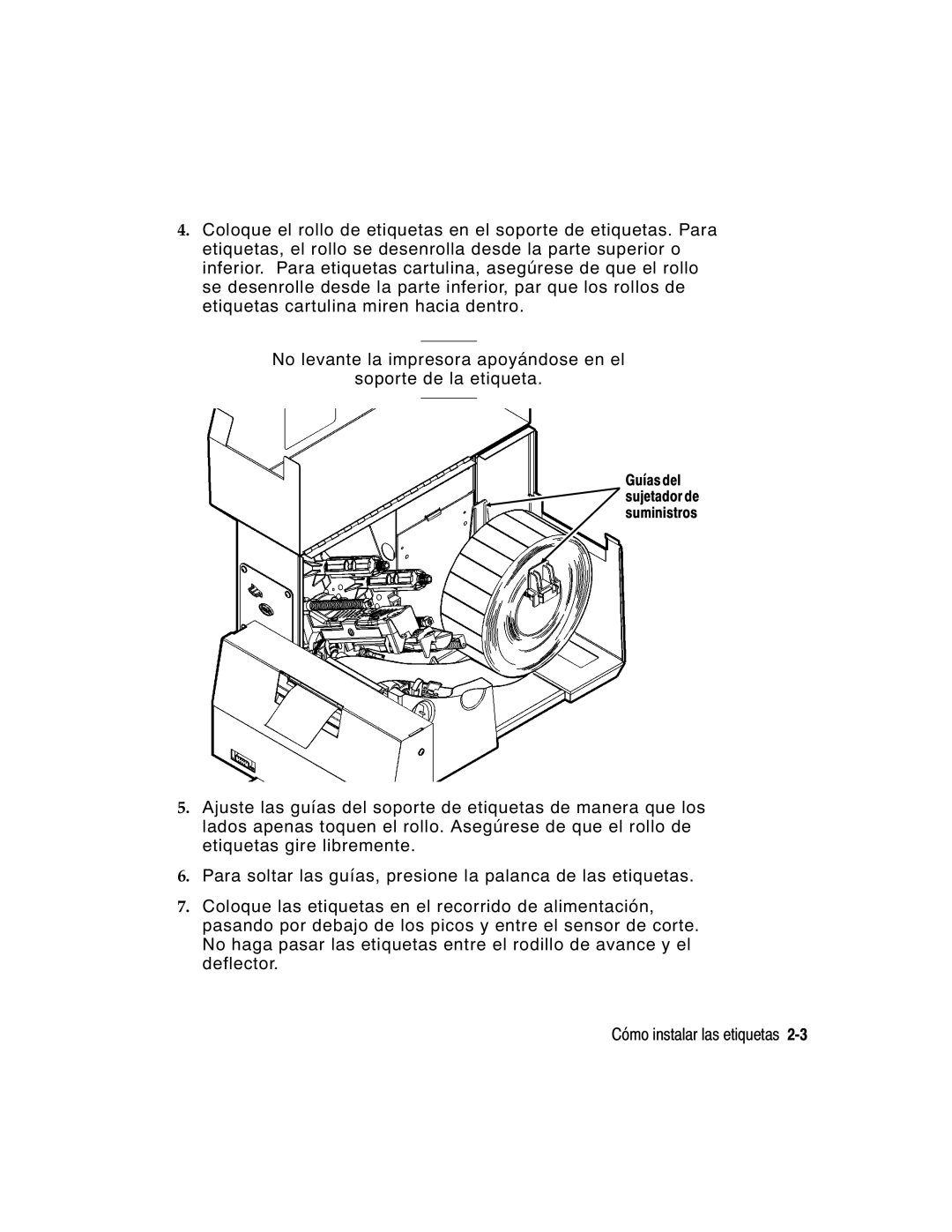 Monarch 9860 manual Guías del sujetador de suministros 