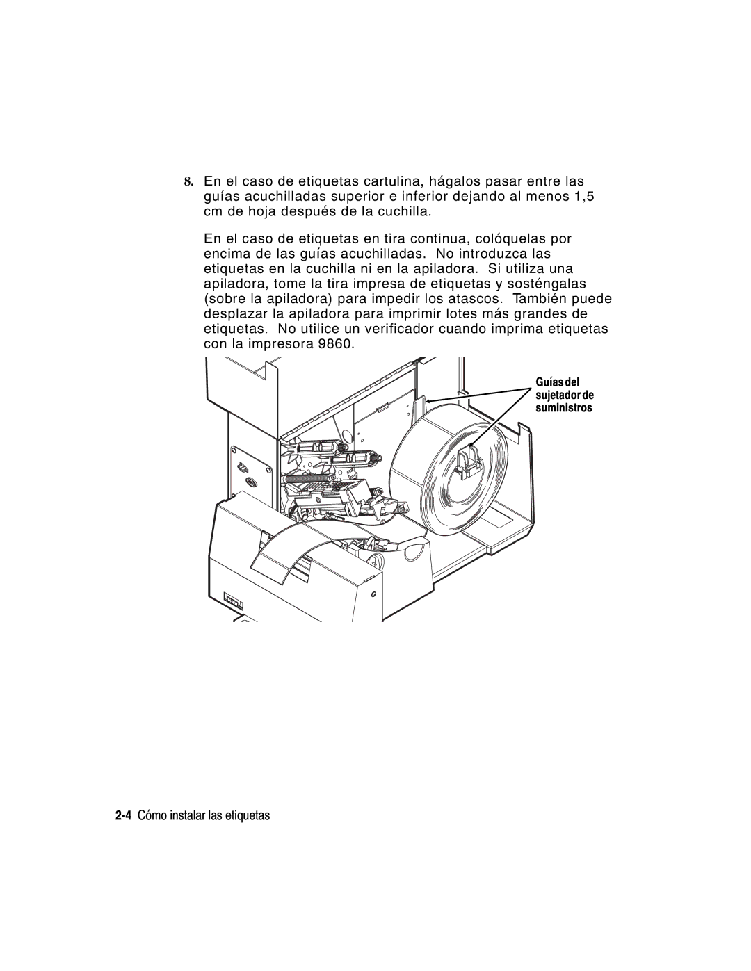 Monarch 9860 manual 4Cómo instalar las etiquetas 