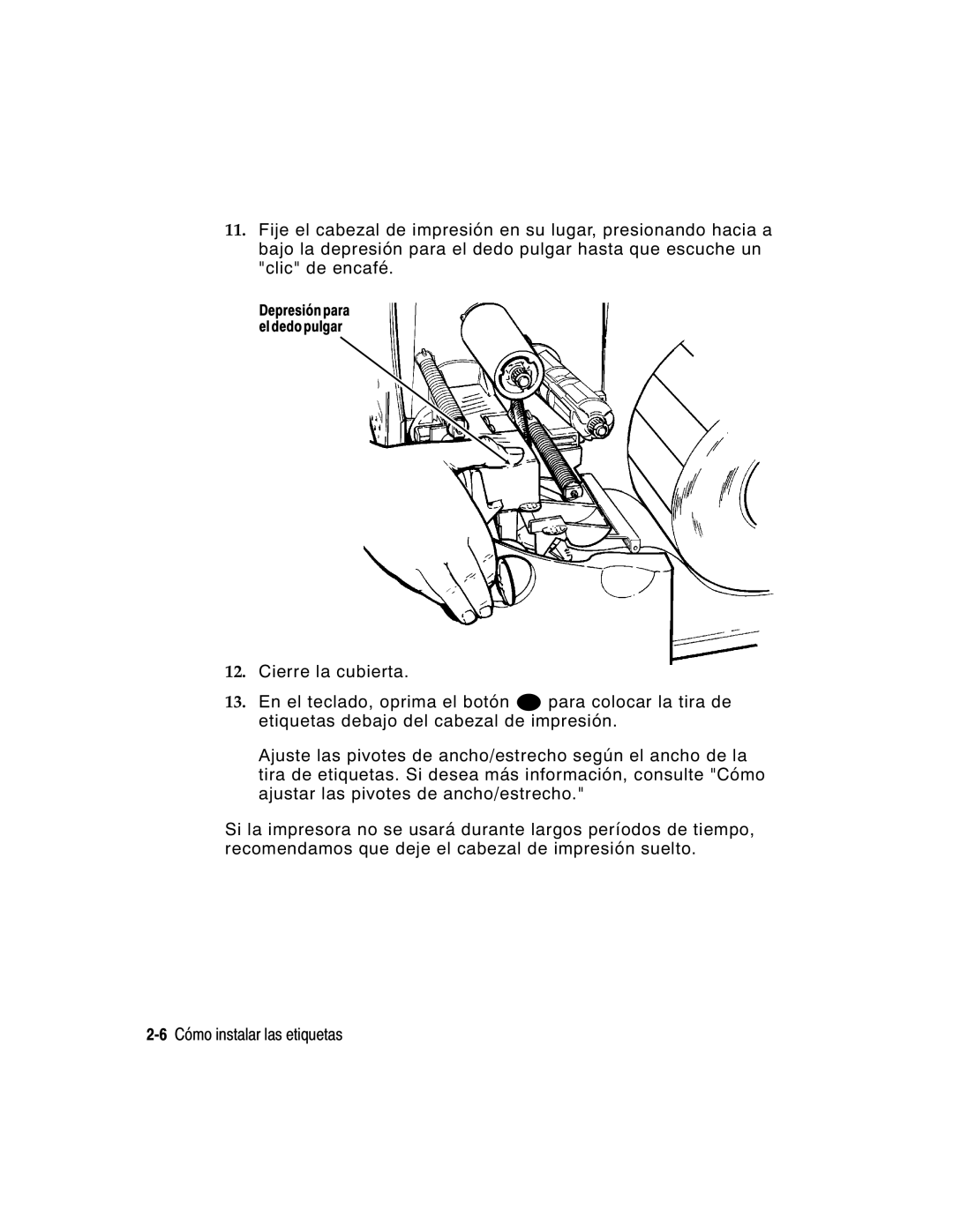 Monarch 9860 manual Depresión para el dedo pulgar 