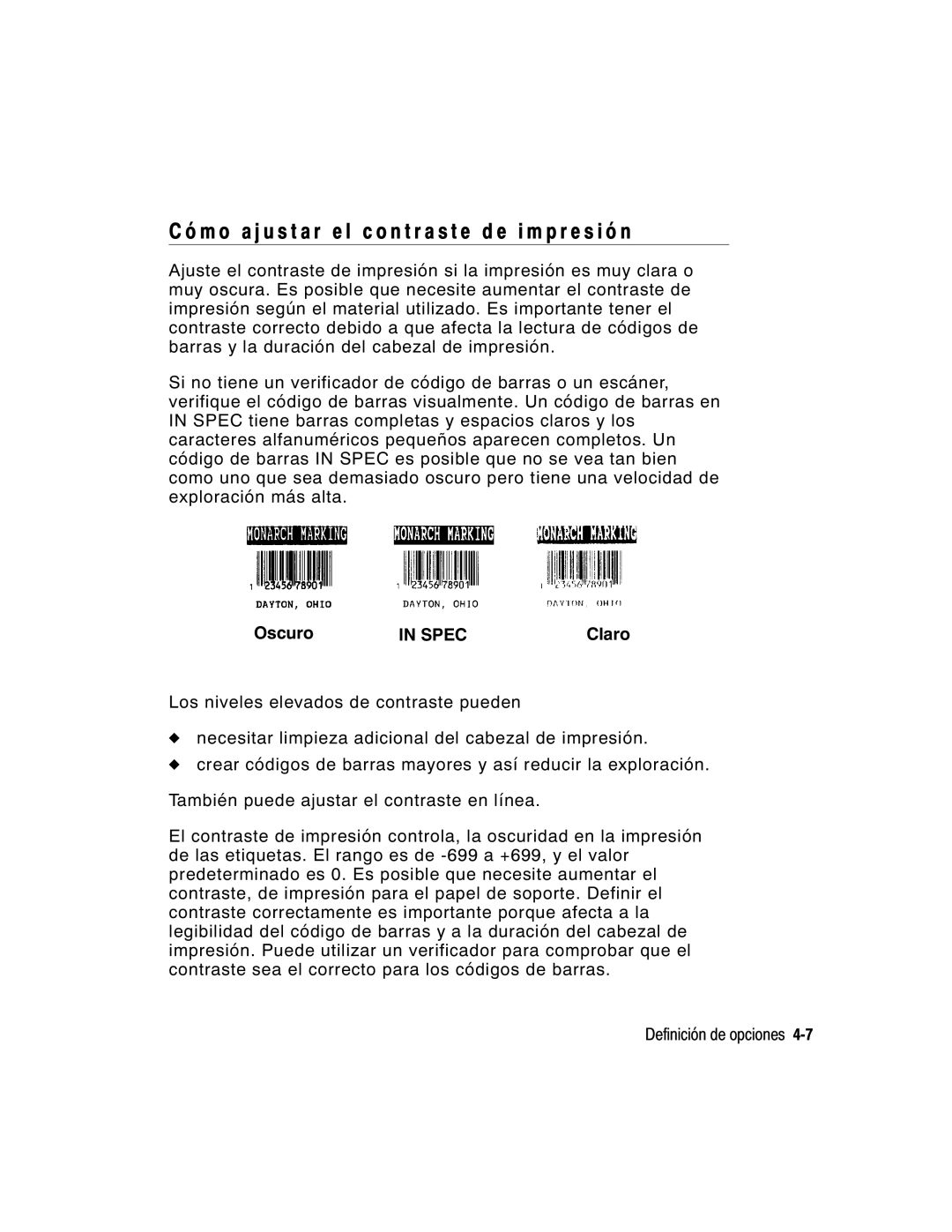 Monarch 9860 manual Oscuro 