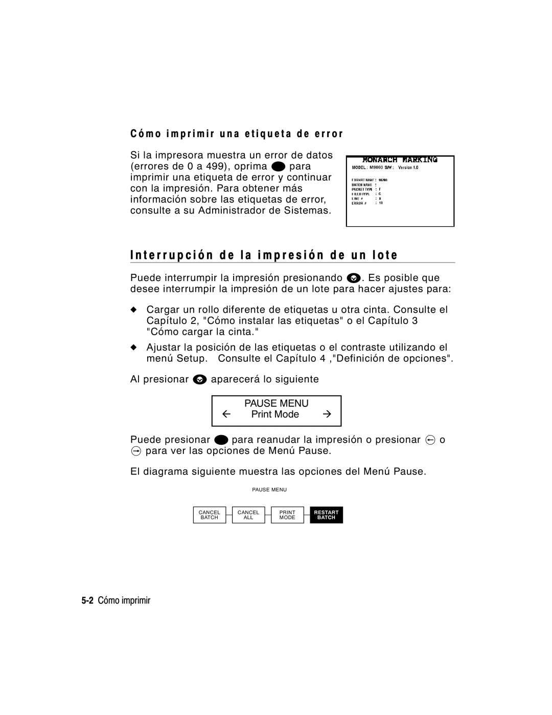 Monarch 9860 manual M o i m p r i m i r u n a e t i q u e t a d e Error 