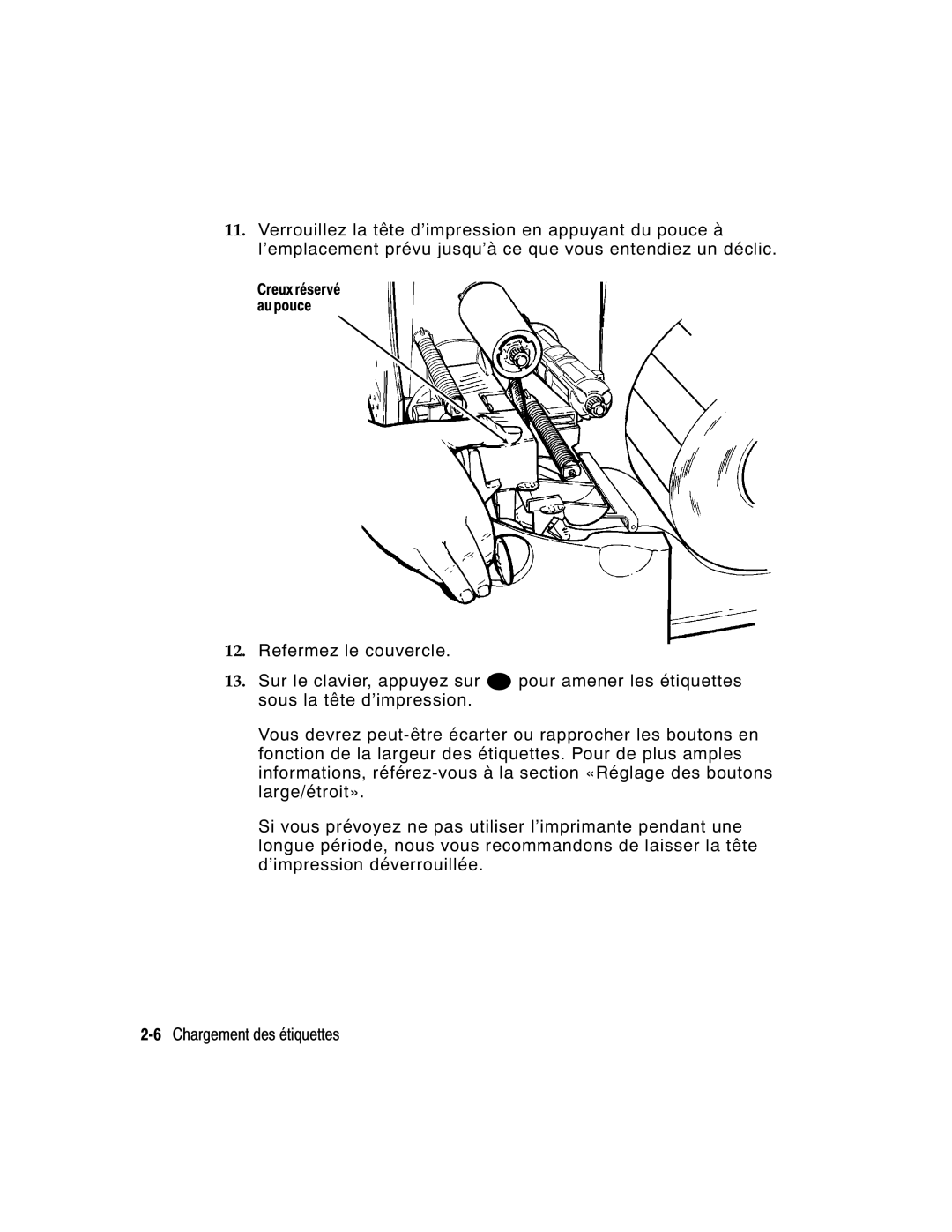 Monarch 9860 manual Creux réservé au pouce 