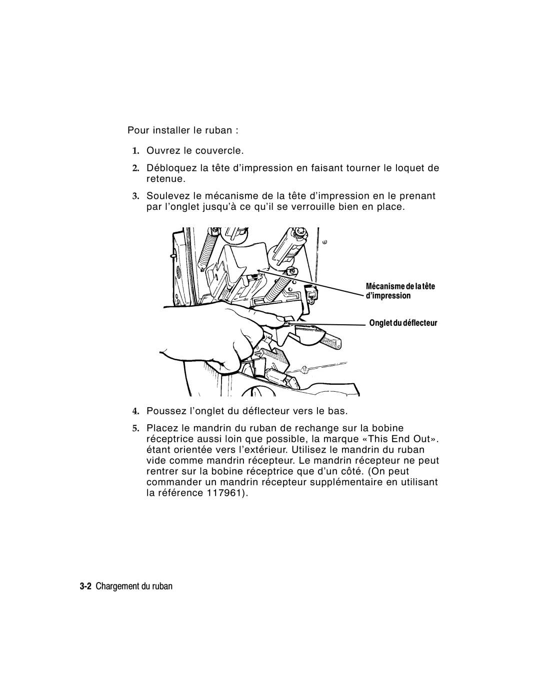 Monarch 9860 manual Mécanisme de la tête d’impression Onglet du déflecteur 