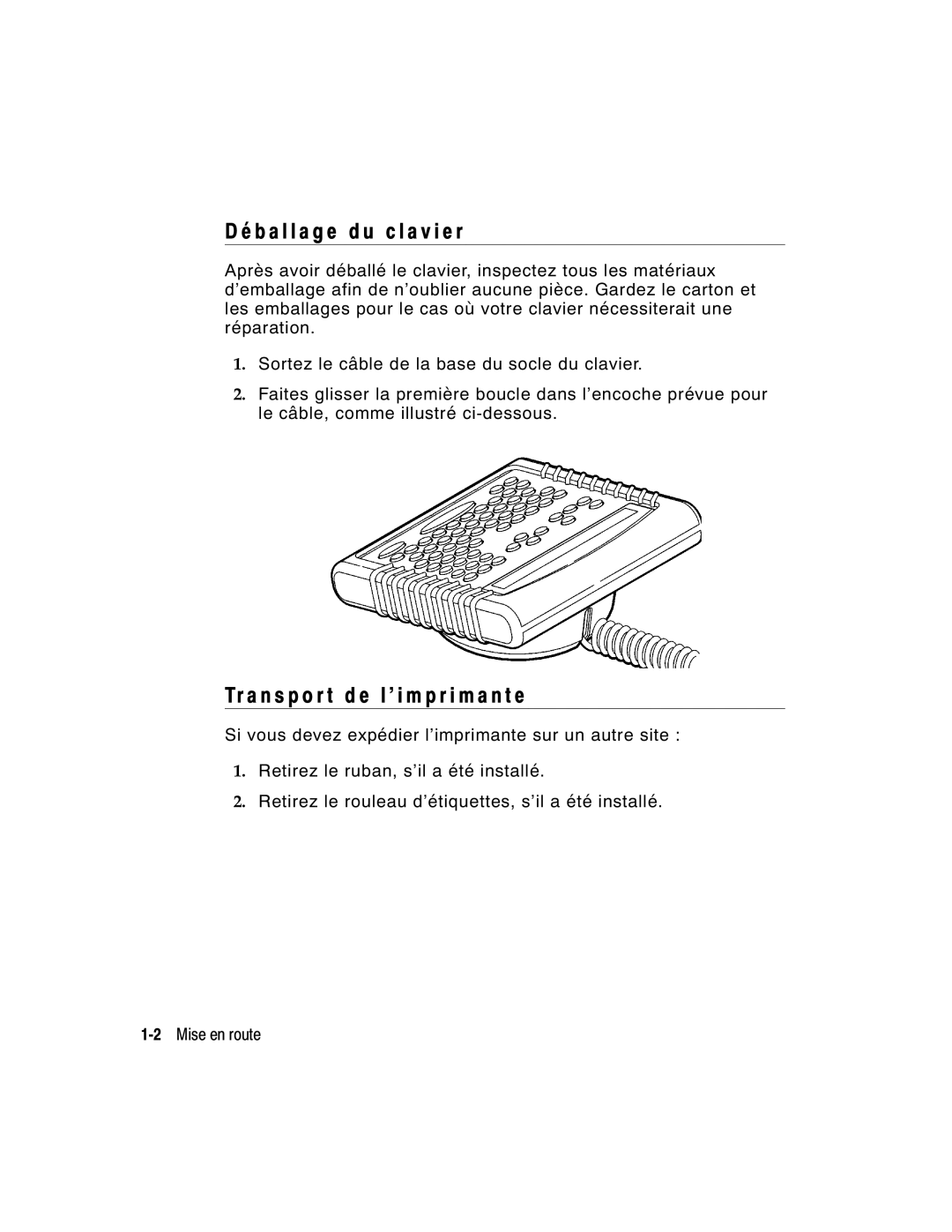 Monarch 9860 manual B a l l a g e d u c l a v i e r, Tr a n s p o r t d e l ’ i m p r i m a n t e 