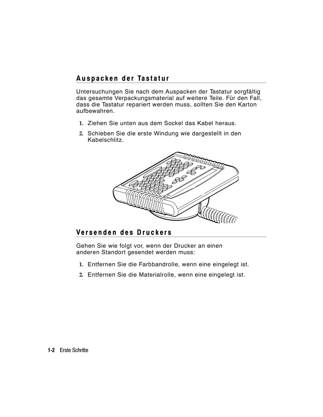 Monarch 9860 manual S p a c k e n d e r Ta s t a t u r, Ve r s e n d e n d e s D r u c k e r s 