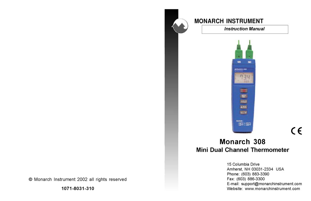 Monarch MONARCH 308 instruction manual Monarch, Mini Dual Channel Thermometer 