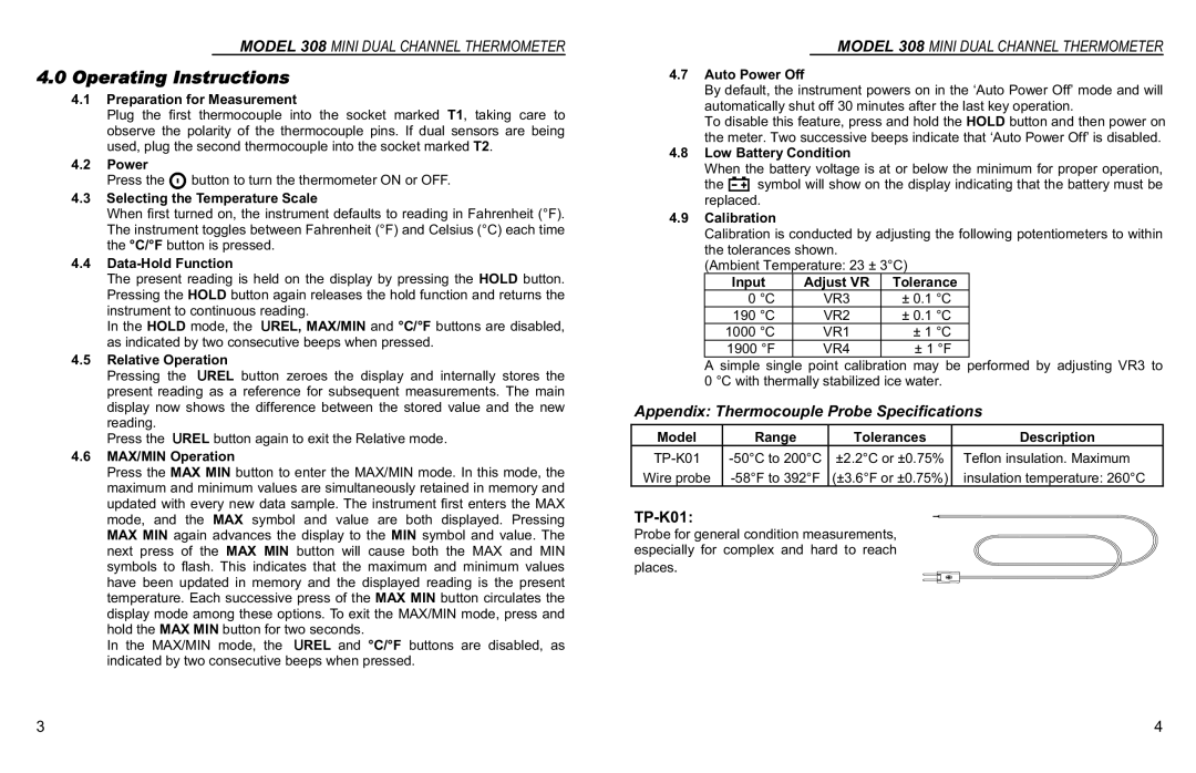 Monarch MONARCH 308 instruction manual Operating Instructions 