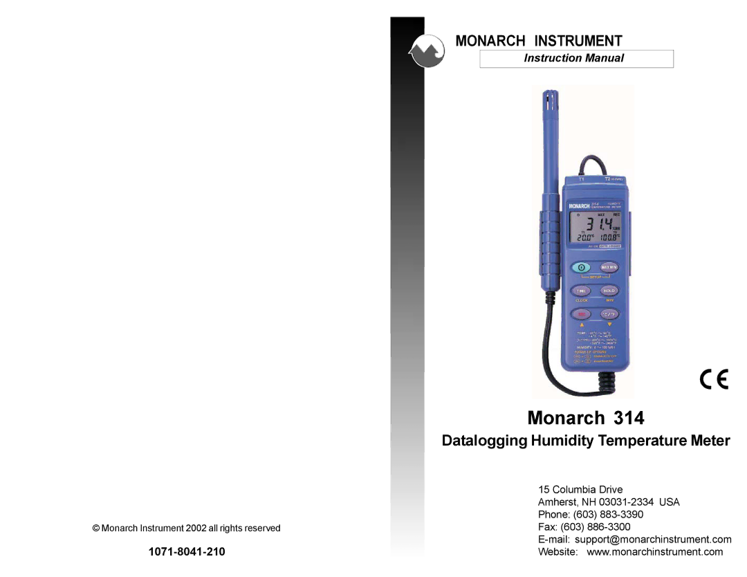 Monarch Monarch 314 Datalogging Humidity Temperature Meter, 1071-8041-210 instruction manual 