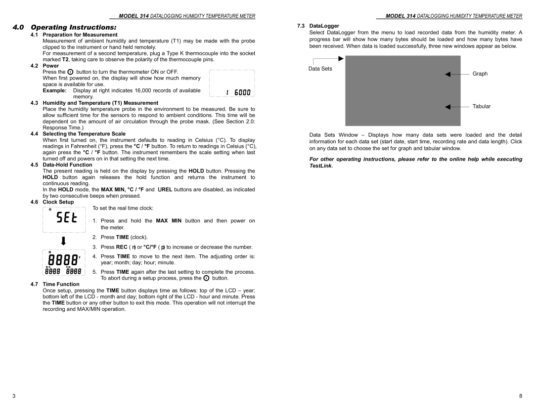 Monarch 1071-8041-210, Monarch 314 Datalogging Humidity Temperature Meter instruction manual Operating Instructions 