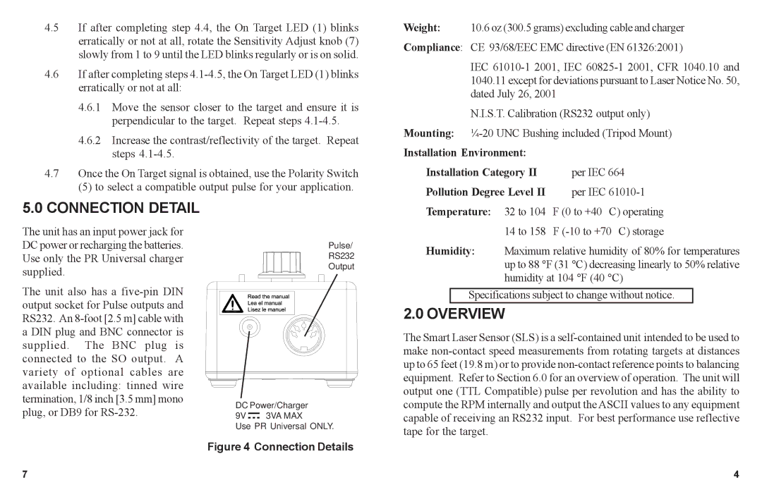 Monarch SLS-115/230 instruction manual Connection Detail, Overview, Installation Environment Installation Category, Per IEC 