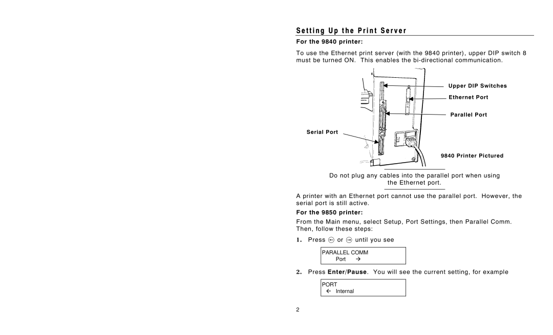 Monarch TC9840ENAD manual T t i n g U p t h e P r i n t S e r v e r, For the 9840 printer 