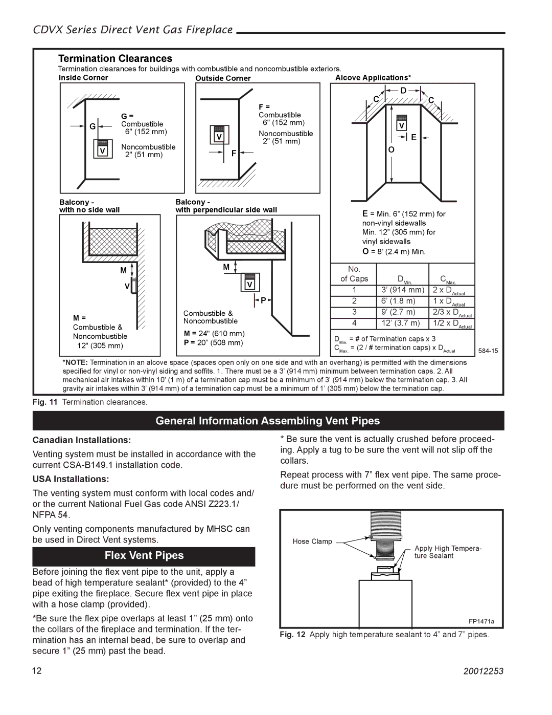 Monessen Hearth 36CDVXTRN General Information Assembling Vent Pipes, Flex Vent Pipes, Canadian Installations 