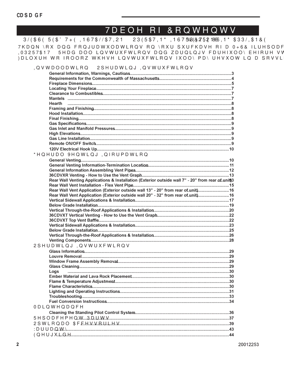 Monessen Hearth 36CDVXTRN installation instructions Table of Contents 